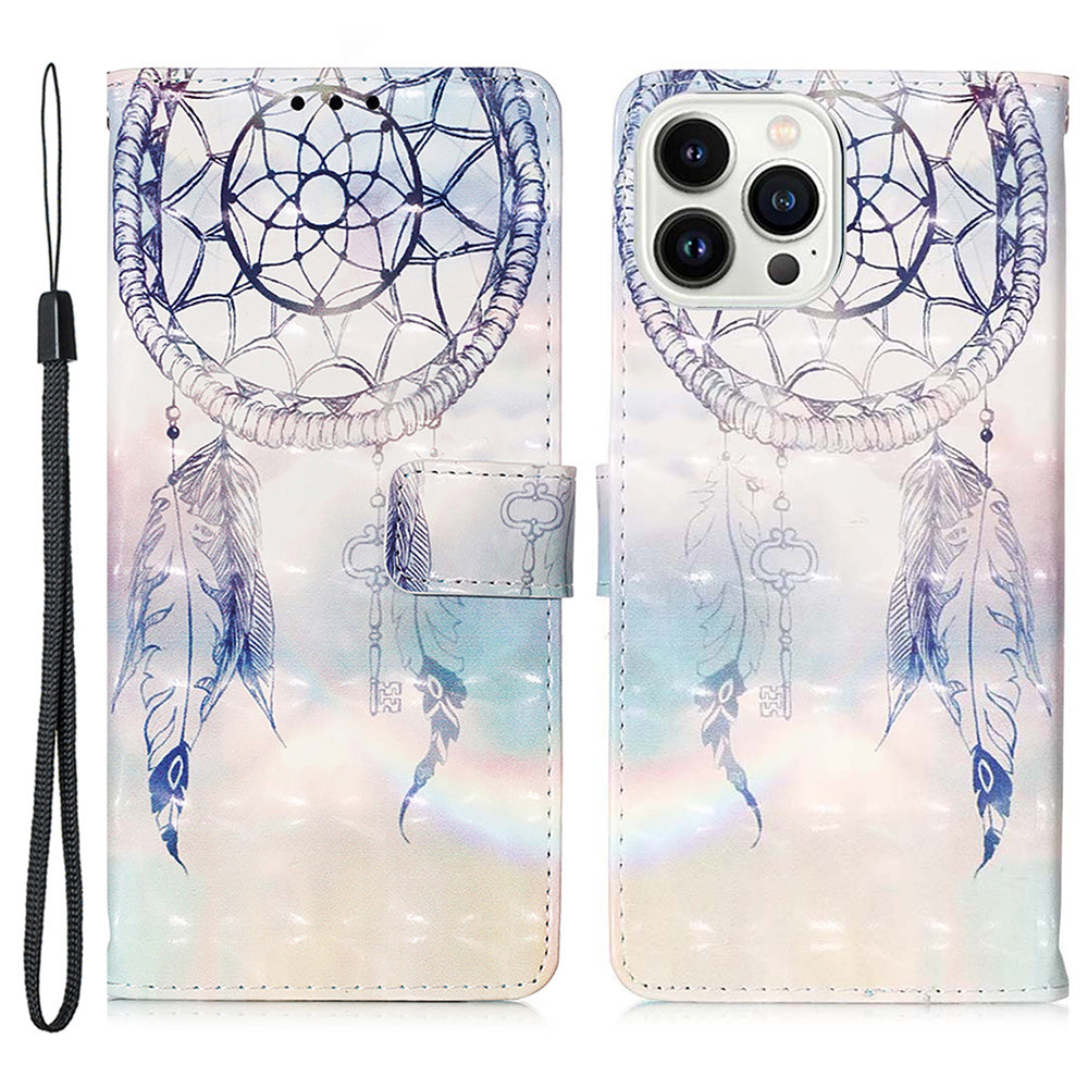 YB Pattern Printing Leather Series-2 for iPhone 15 Pro Max Wallet Phone Case 3D Pattern Printed Stand Cover