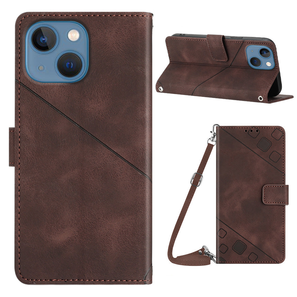 PT005 YB Imprinting Series-7 pro iPhone 15 Pouzdro na stojánek na mobil Skin-touch Feeling Leather Cover Wallet
