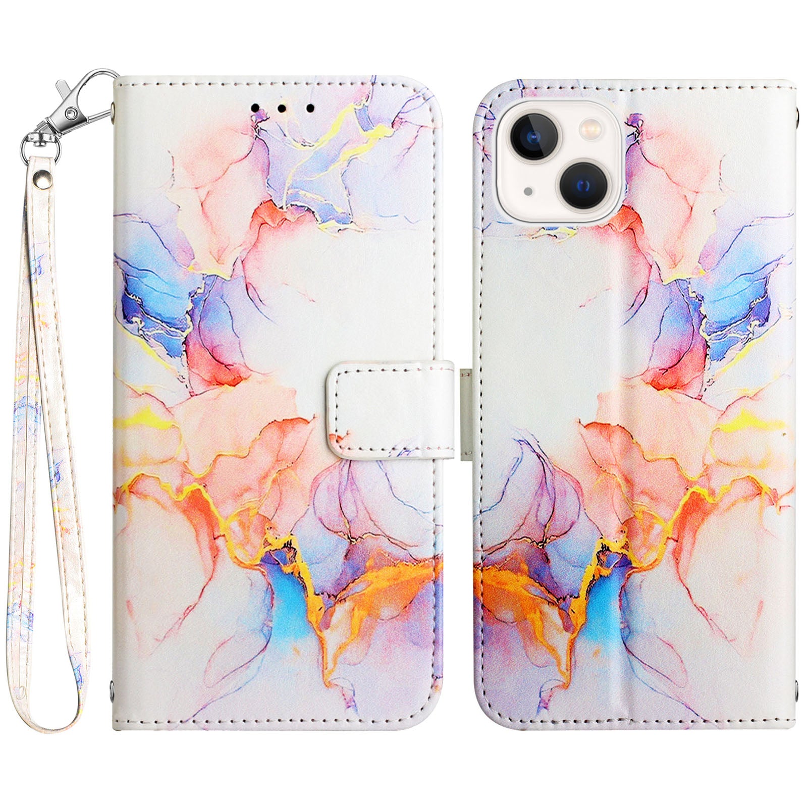 For iPhone 15 Plus YB Pattern Printing Leather Series-5 Anti-fall Phone Case Leather Stand Wallet Cover