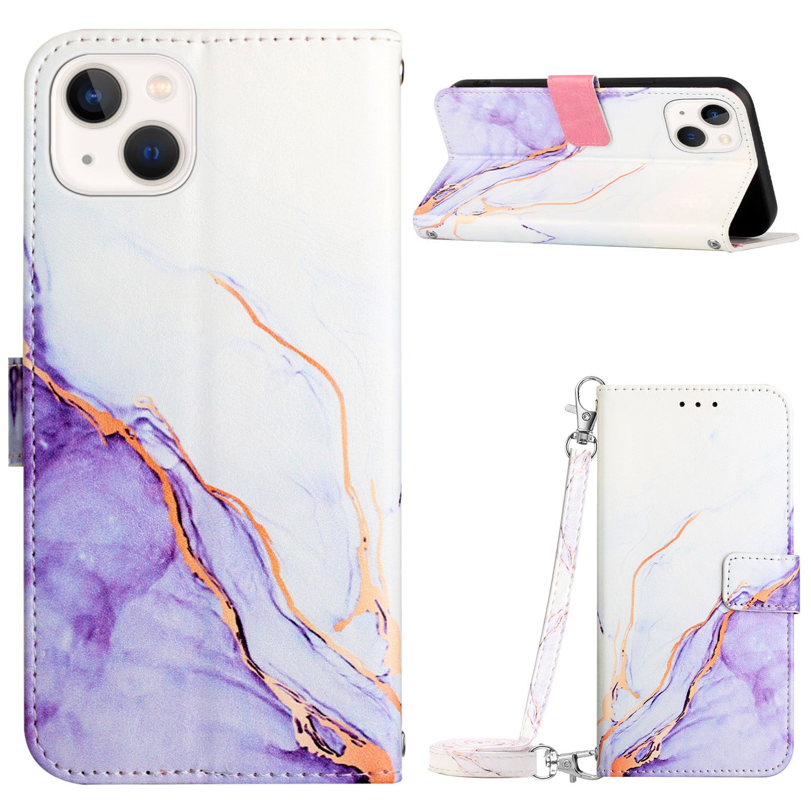For iPhone 15 Plus YB Pattern Printing Leather Series-6 Marble Pattern Stand Wallet Case Phone Anti-drop Cover