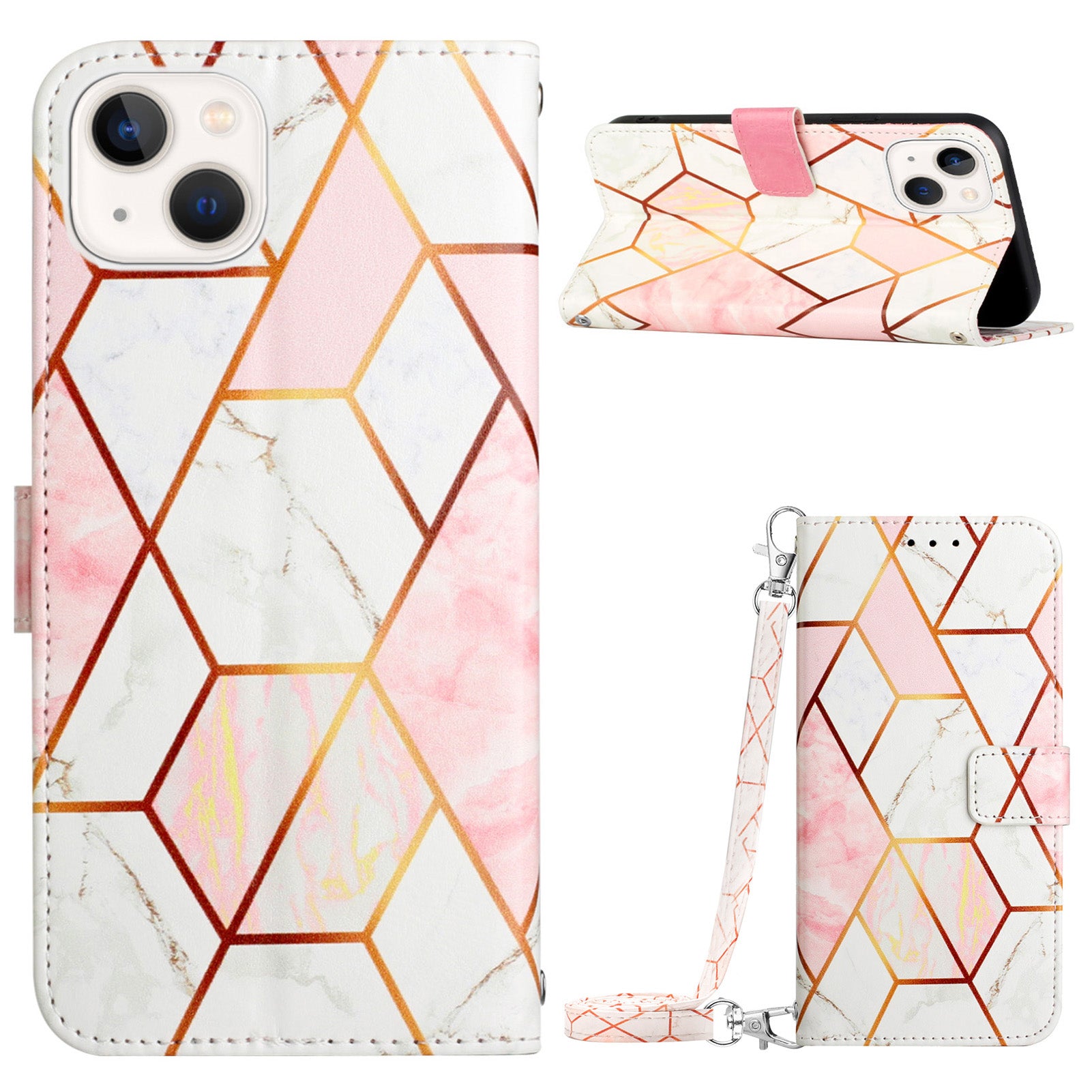 For iPhone 15 Plus YB Pattern Printing Leather Series-6 Marble Pattern Stand Wallet Case Phone Anti-drop Cover
