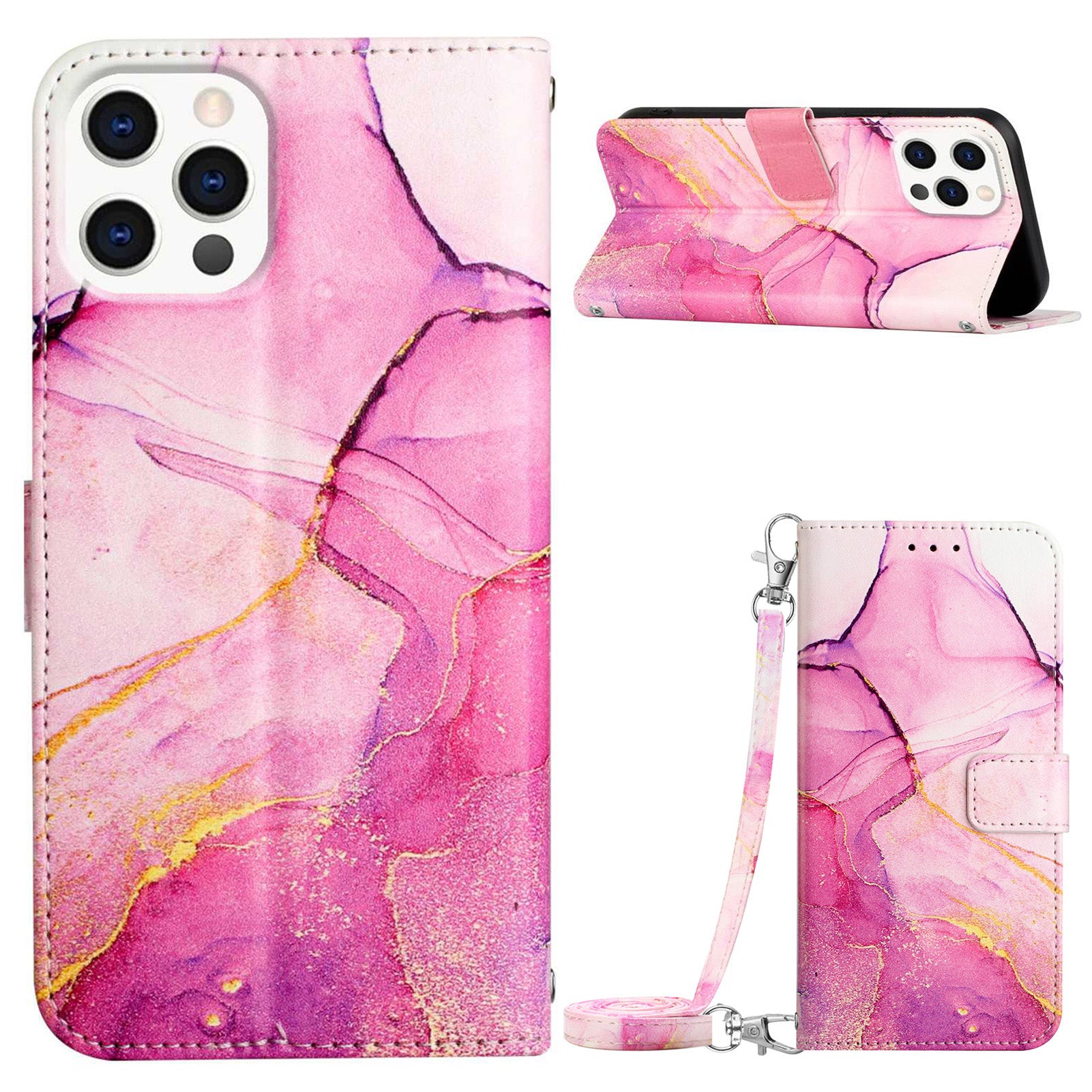For iPhone 15 Pro YB Pattern Printing Leather Series-6 Marble Pattern Phone Cover Stand Wallet Anti-collision Case