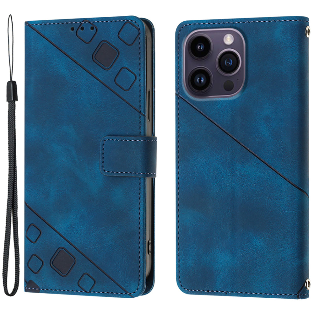 PT005 YB Imprinting Series-6 For iPhone 15 Pro Anti-Scratch Cell Phone Case Skin-Touch PU Leather Stand Wallet Cover