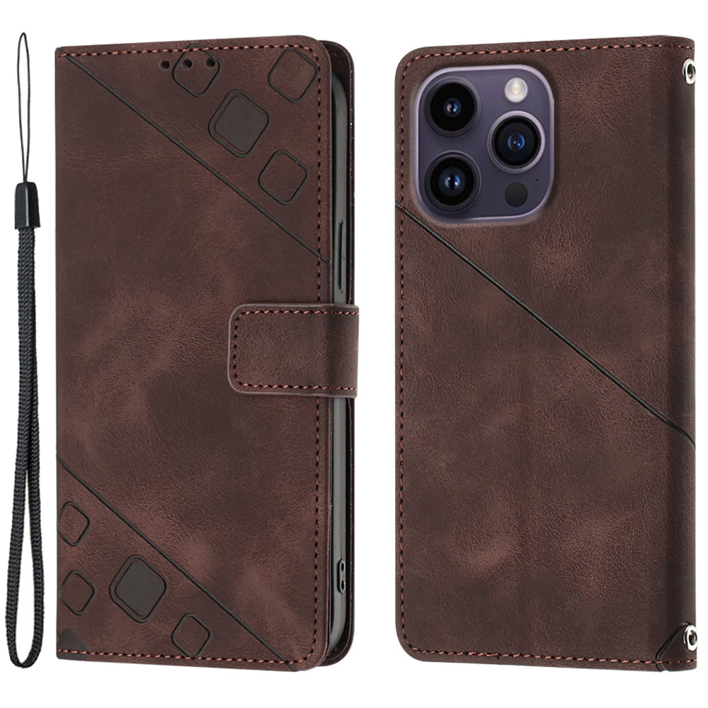 PT005 YB Imprinting Series-6 For iPhone 15 Pro Anti-Scratch Cell Phone Case Skin-Touch PU Leather Stand Wallet Cover