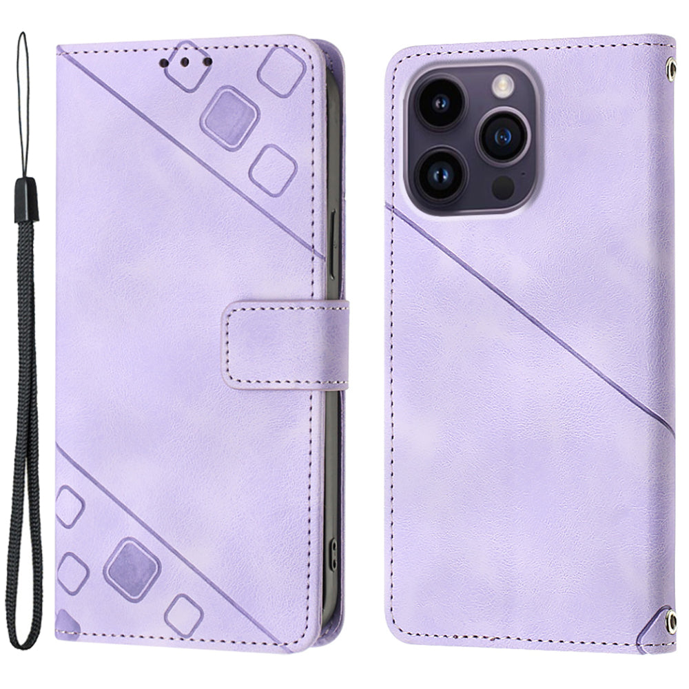 PT005 YB Imprinting Series-6 For iPhone 15 Pro Anti-Scratch Cell Phone Case Skin-Touch PU Leather Stand Wallet Cover