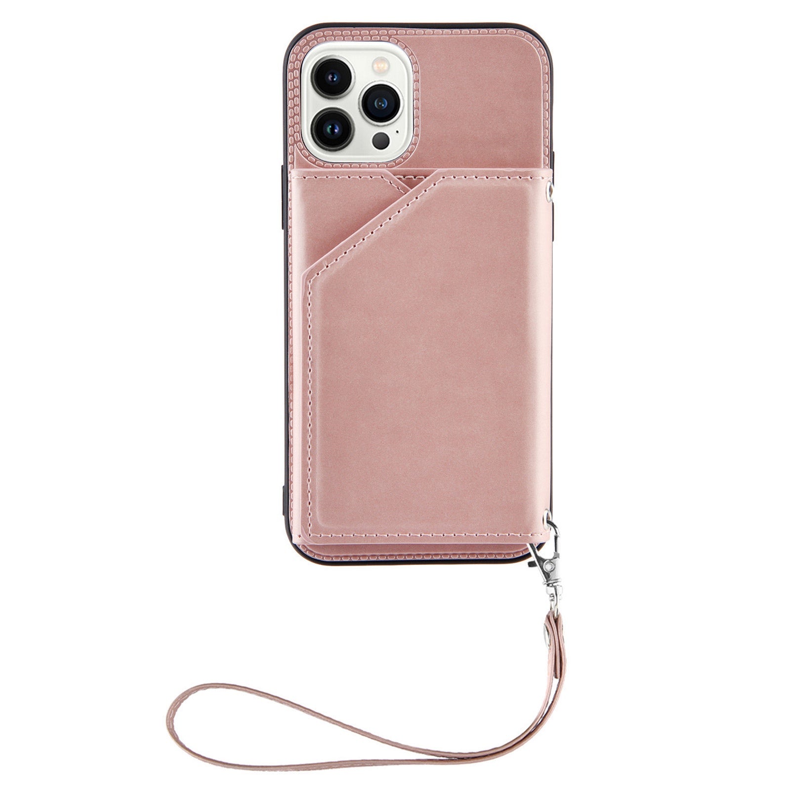 YB Leather Coating Series-2 for iPhone 15 Pro Kickstand Card Holder Phone Case Leather Coated TPU Cover with Strap
