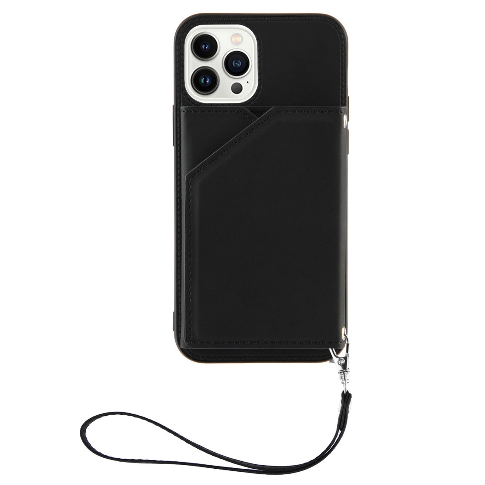 YB Leather Coating Series-2 for iPhone 15 Pro Kickstand Card Holder Phone Case Leather Coated TPU Cover with Strap