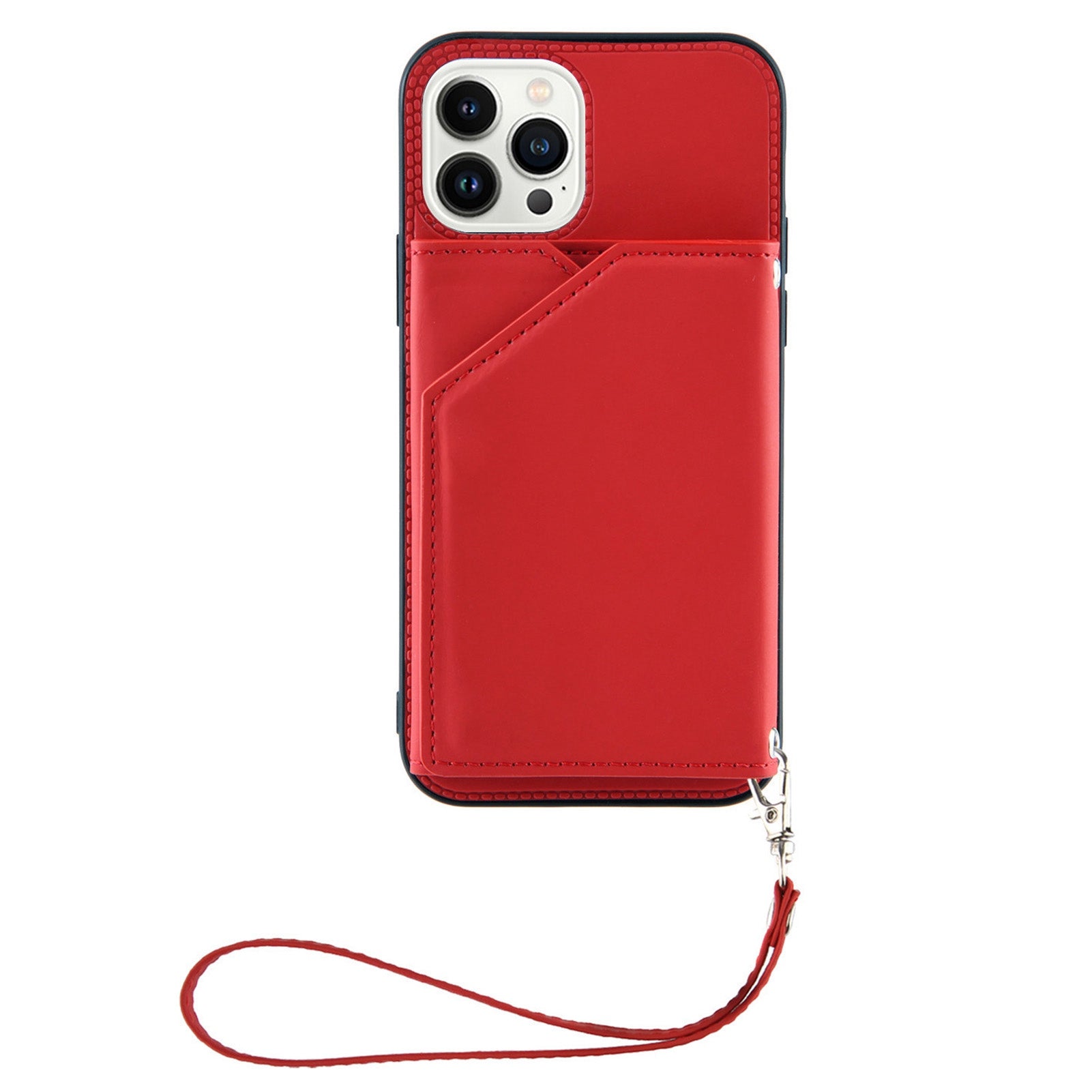 YB Leather Coating Series-2 for iPhone 15 Pro Kickstand Card Holder Phone Case Leather Coated TPU Cover with Strap