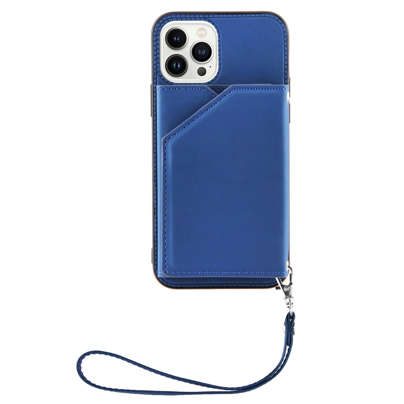 YB Leather Coating Series-2 for iPhone 15 Pro Kickstand Card Holder Phone Case Leather Coated TPU Cover with Strap