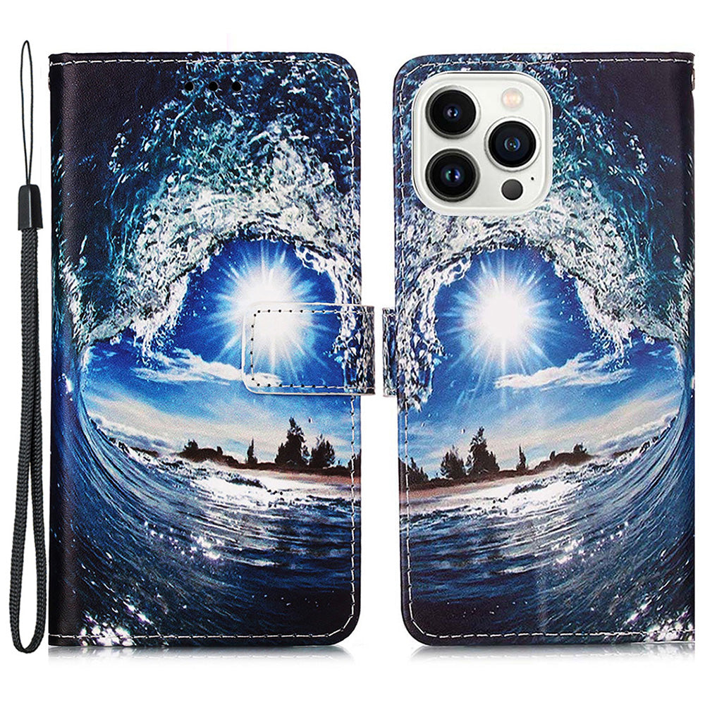 YB Pattern Printing Leather Series-4 for iPhone 15 Pro Flip Stand Cover Leather Wallet Phone Case
