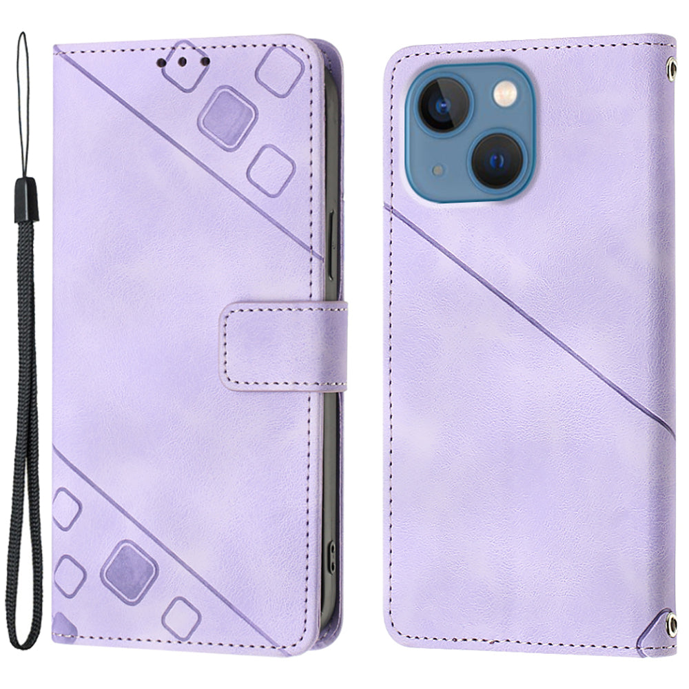 PT005 YB Imprinting Series-6 For iPhone 15 Shockproof Cover Shell Skin-Touch PU Leather Stand Wallet Phone Case