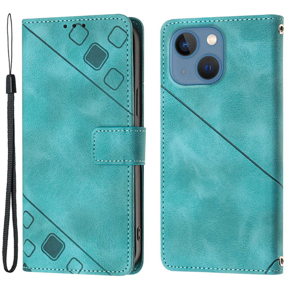 PT005 YB Imprinting Series-6 For iPhone 15 Shockproof Cover Shell Skin-Touch PU Leather Stand Wallet Phone Case