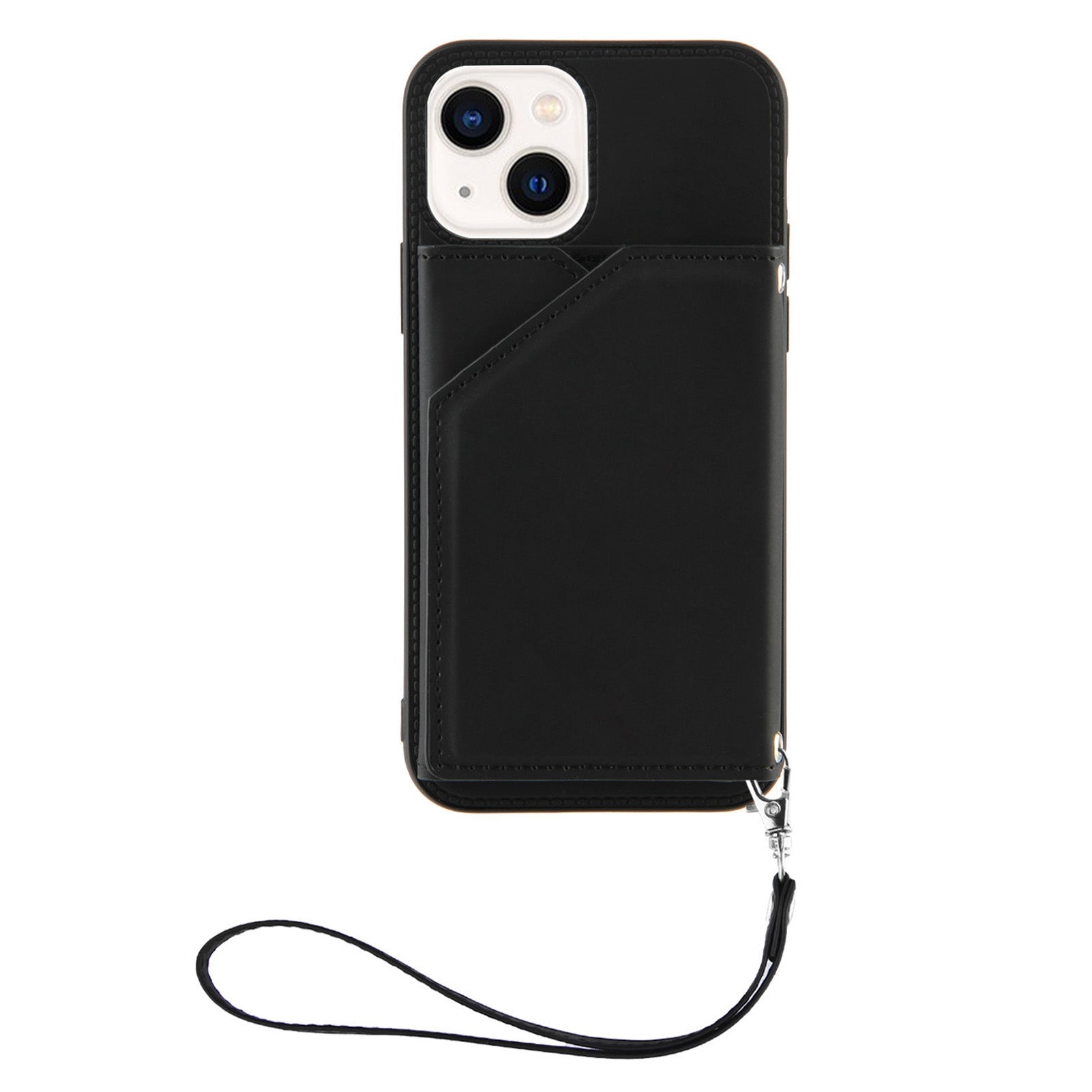 YB Leather Coating Series-2 for iPhone 15 Leather TPU Cover Kickstand Card Holder Phone Case with Strap
