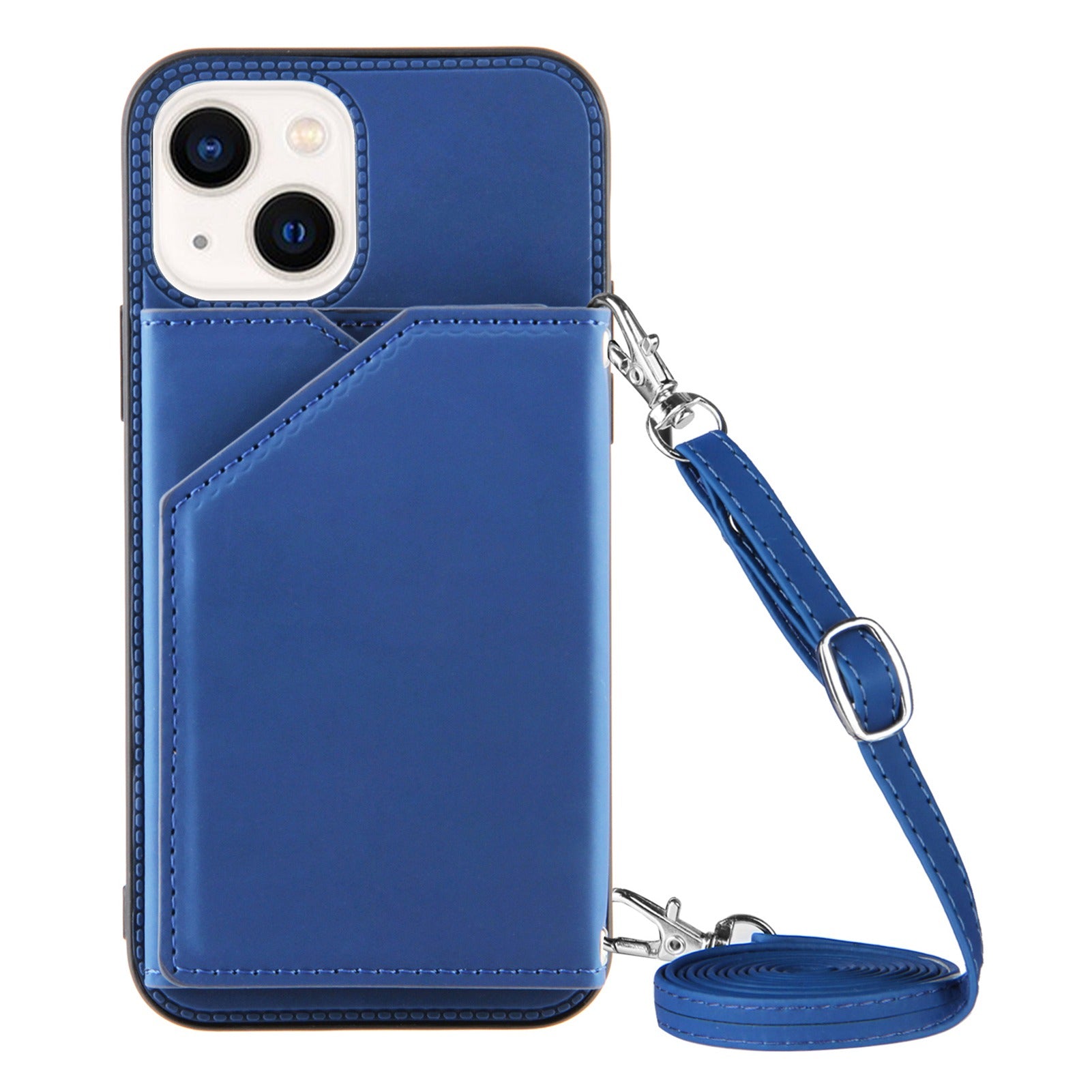 YB-1 Series for iPhone 15 Card Holder Back Case Leather TPU Kickstand Cover with Shoulder Strap