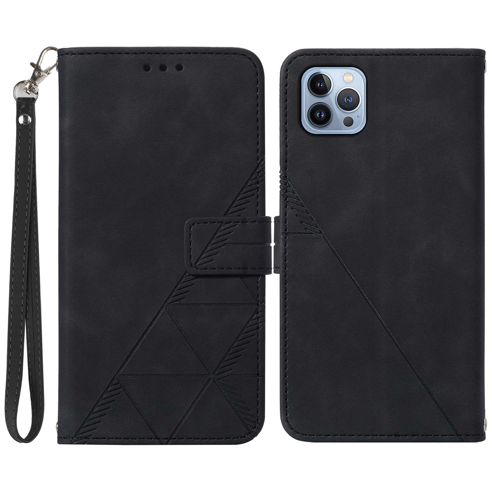 YB Imprinting Series-1 til iPhone 15 Pro Max PU læder telefonpung etui Stander påtrykt cover med håndstrop