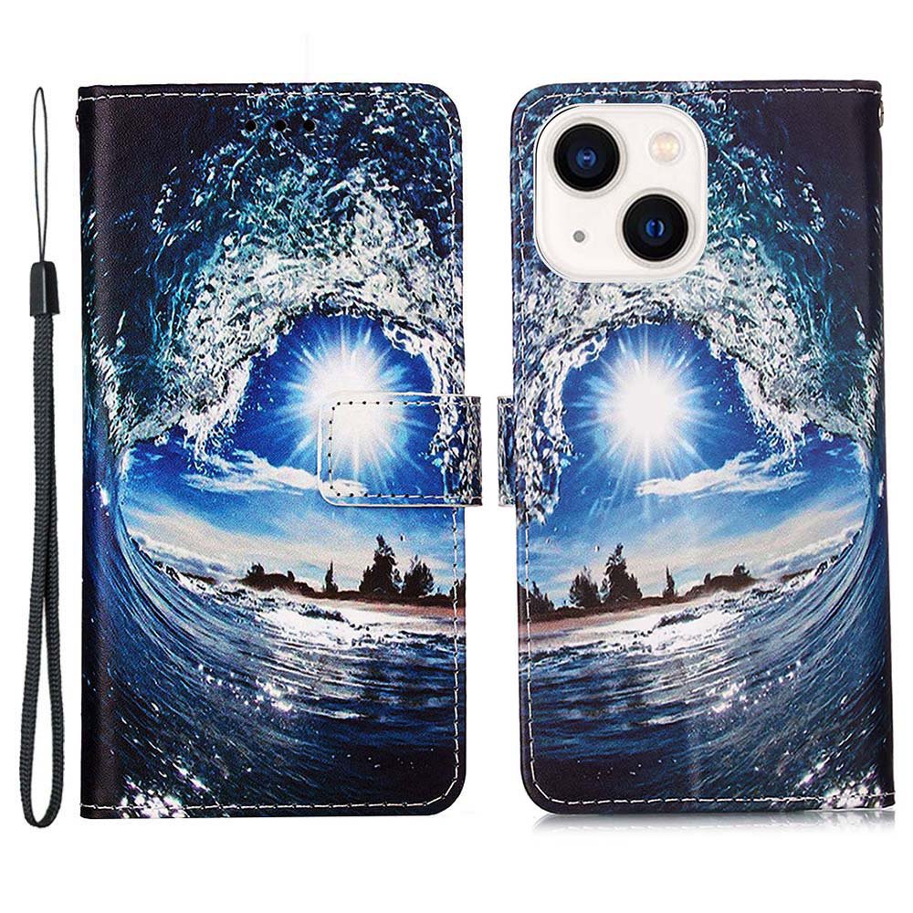 YB Pattern Printing Leather Series-4 for iPhone 15 Plus Stand Flip Cover PU Leather Wallet Phone Case