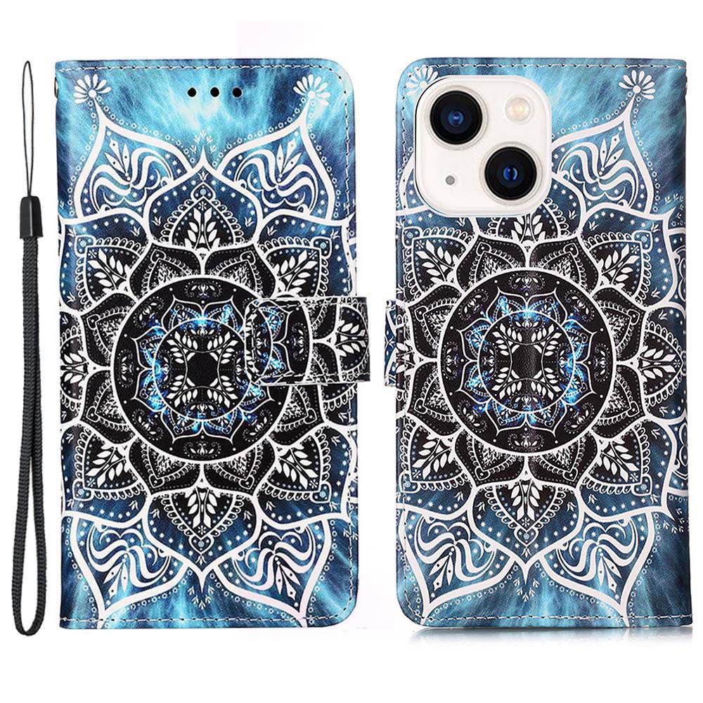 YB Pattern Printing Leather Series-4 for iPhone 15 Plus Stand Flip Cover PU Leather Wallet Phone Case