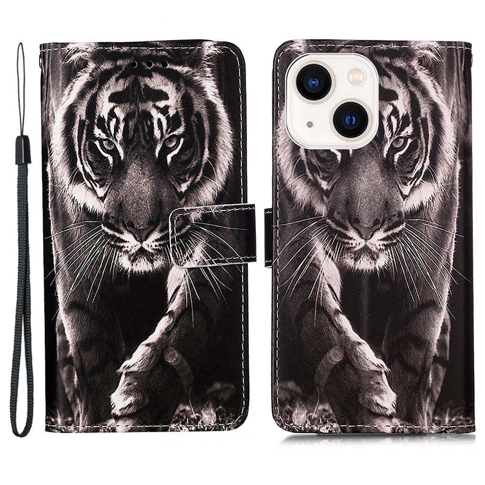YB Pattern Printing Leather Series-4 for iPhone 15 Plus Stand Flip Cover PU Leather Wallet Phone Case