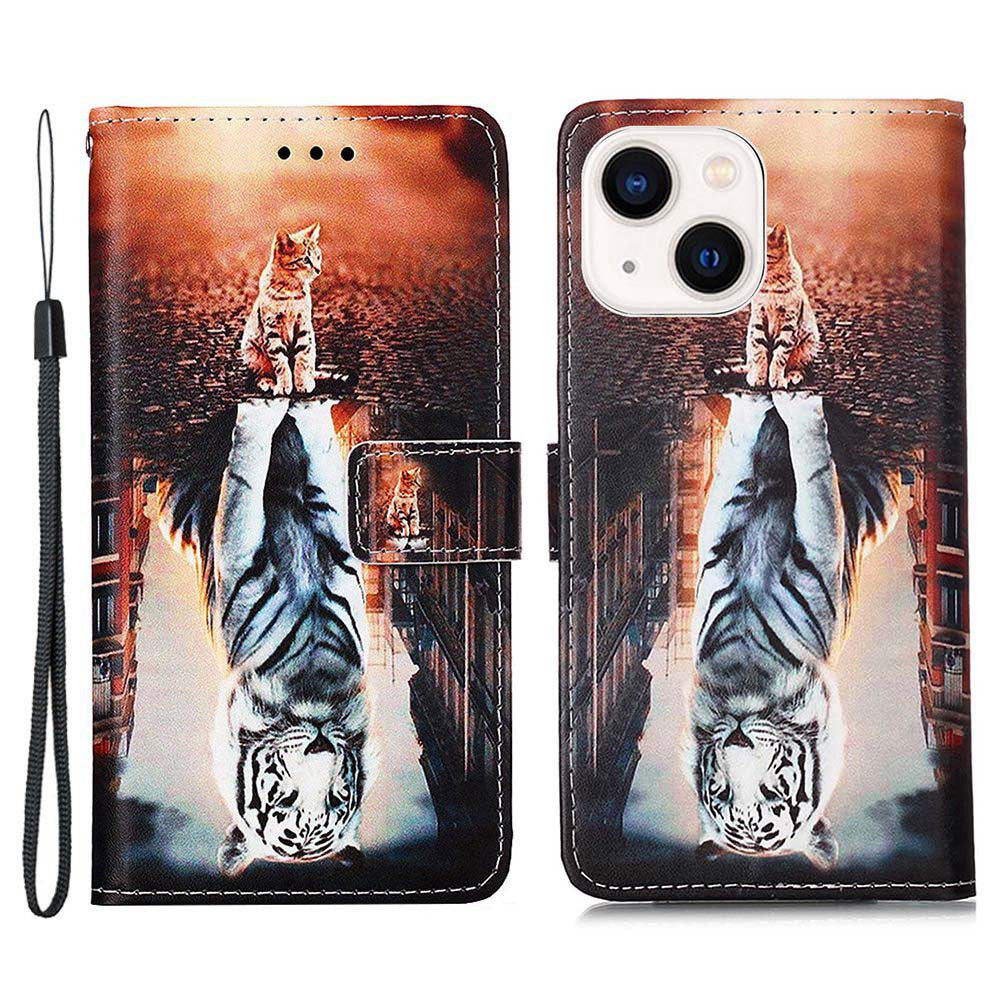 YB Pattern Printing Leather Series-4 for iPhone 15 Plus Stand Flip Cover PU Leather Wallet Phone Case
