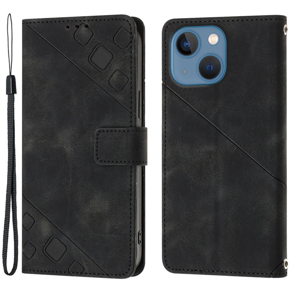 PT005 YB Imprinting Series-6 For iPhone 15 Plus Cell Phone Case Skin-Touch PU Leather Stand Wallet Anti-Scratch Cover