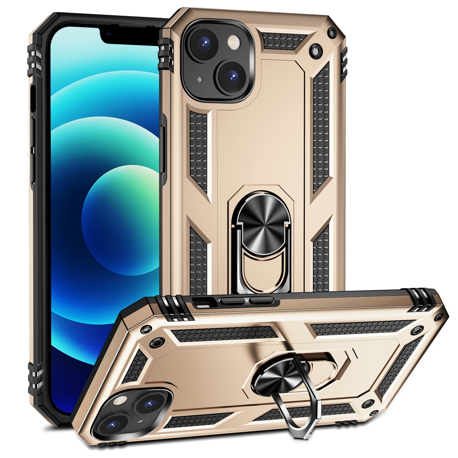 For iPhone 15 Plus Kickstand Phone Case PC TPU Cover with Built-in Magnetic Holder Metal Sheet