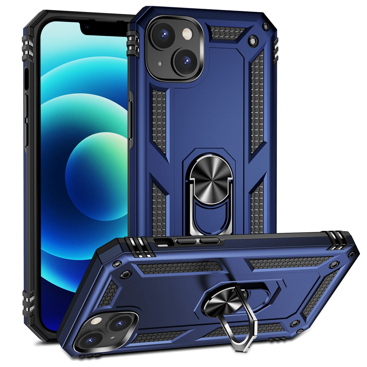 For iPhone 15 Plus Kickstand Phone Case PC TPU Cover with Built-in Magnetic Holder Metal Sheet