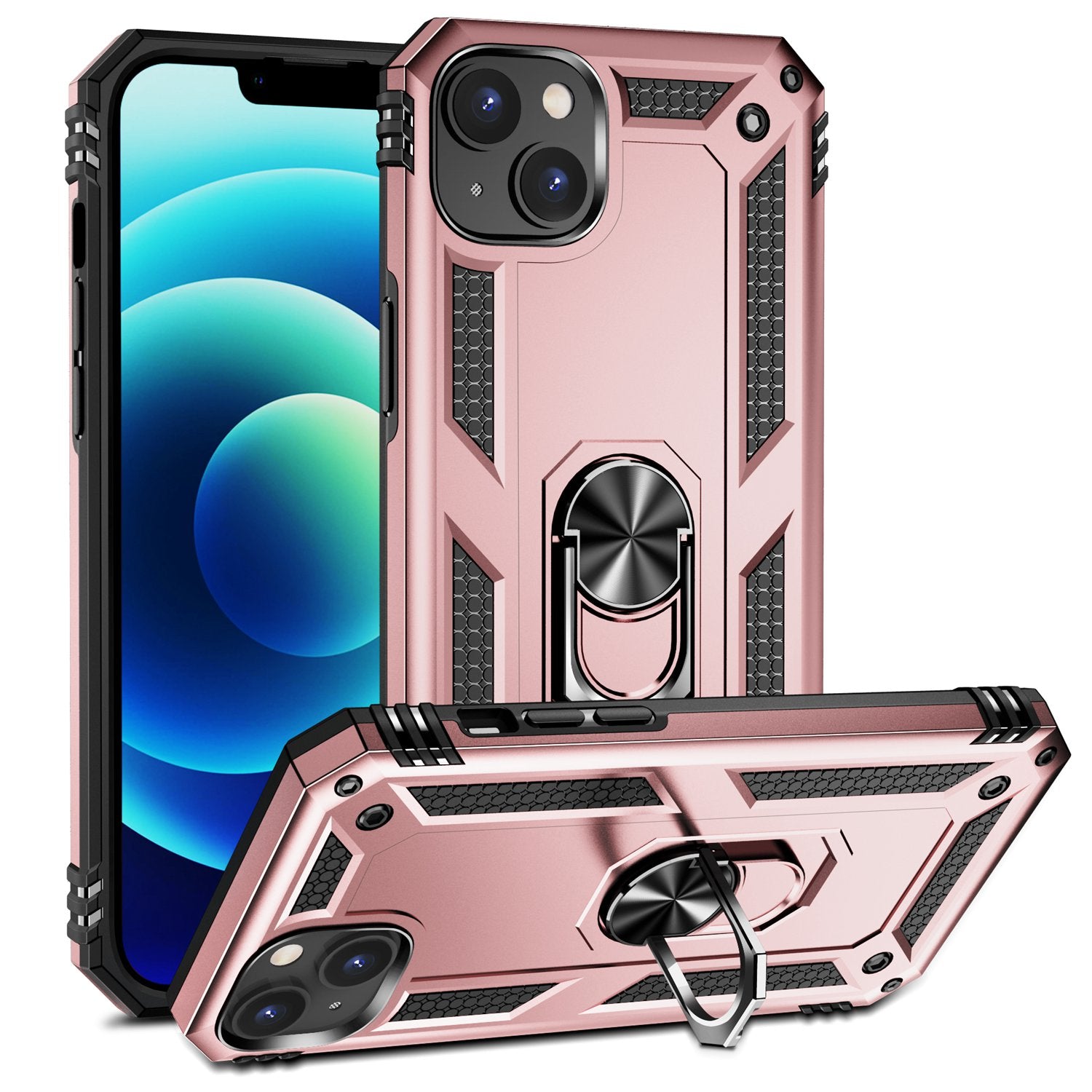 For iPhone 15 Plus Kickstand Phone Case PC TPU Cover with Built-in Magnetic Holder Metal Sheet