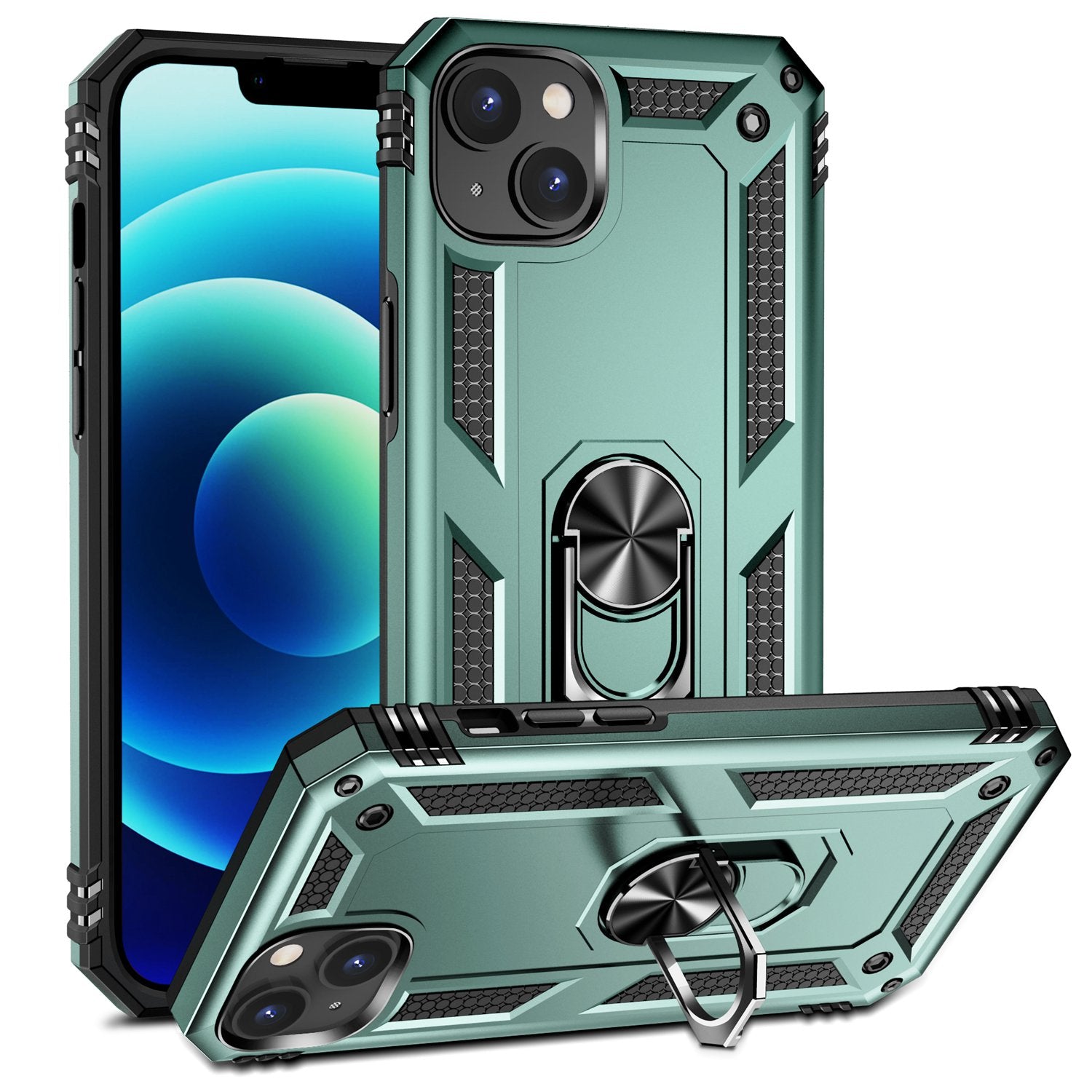 For iPhone 15 Plus Kickstand Phone Case PC TPU Cover with Built-in Magnetic Holder Metal Sheet