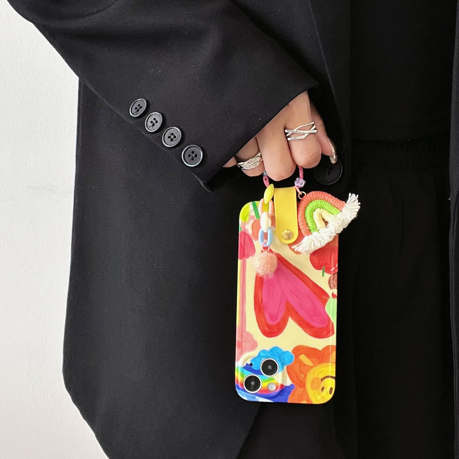 For iPhone 13 Soft TPU Phone Cover Heart Pattern Shockproof Cell Phone Case with Rainbow Decor