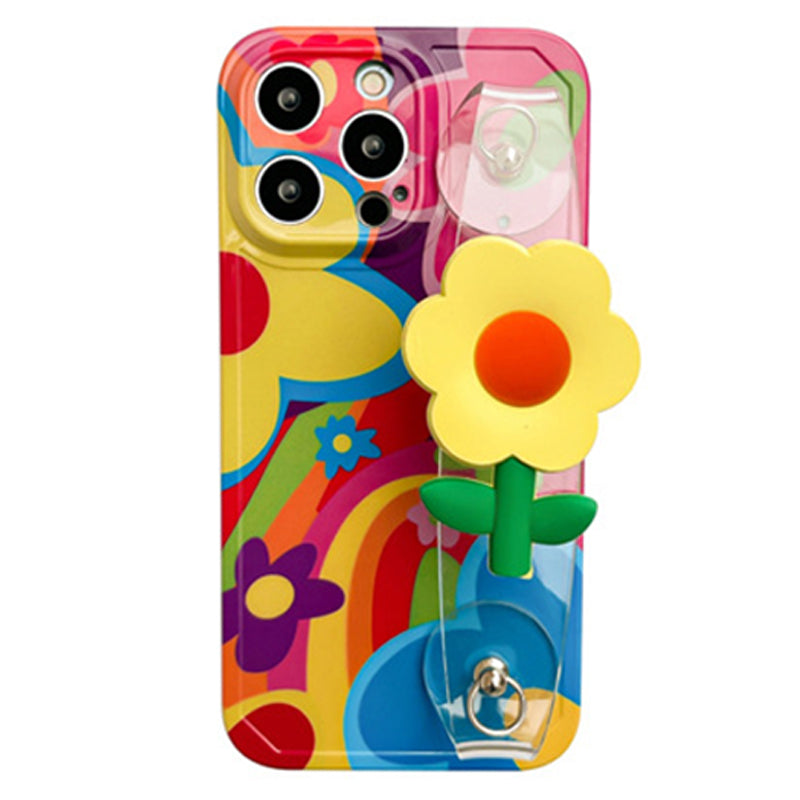 Til iPhone 14 Pro telefonetui med blomsterdekoration Gennemsigtigt armbånd Blødt TPU mønster printcover