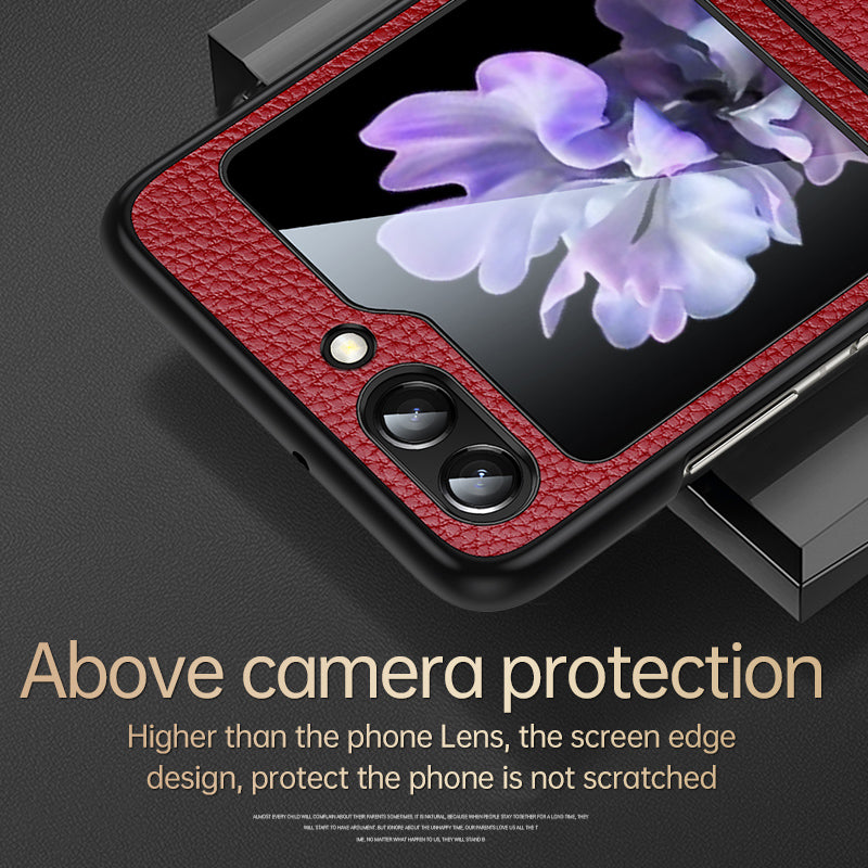 SULADA For Samsung Galaxy Z Flip5 5G Slim-Fit Phone Case PU Leather Coated PC TPU Litchi Texture Cover