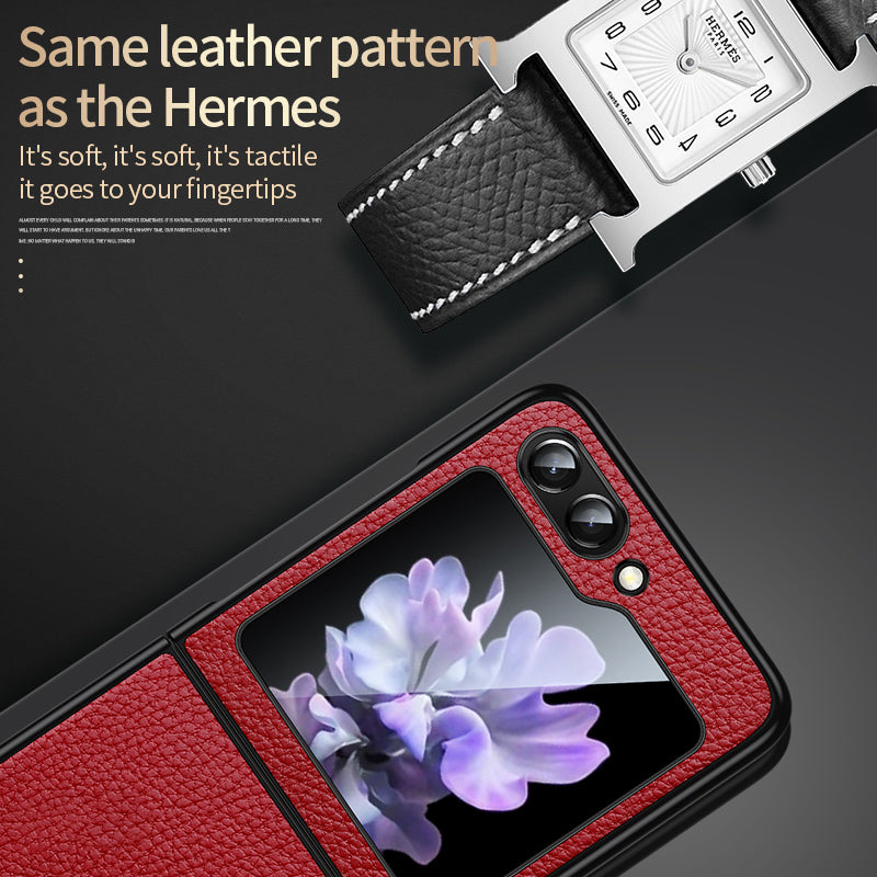 SULADA For Samsung Galaxy Z Flip5 5G Slim-Fit Phone Case PU Leather Coated PC TPU Litchi Texture Cover