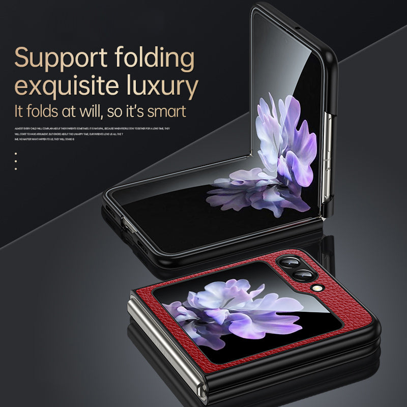 SULADA For Samsung Galaxy Z Flip5 5G Slim-Fit Phone Case PU Leather Coated PC TPU Litchi Texture Cover