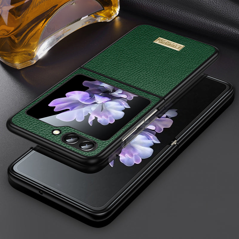 SULADA For Samsung Galaxy Z Flip5 5G Slim-Fit Phone Case PU Leather Coated PC TPU Litchi Texture Cover