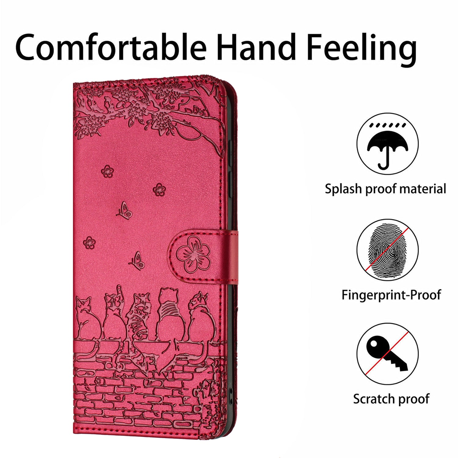PU Leather Stand Case for Samsung Galaxy S23 Wall Cats Imprinted Phone Wallet Cover with Strap