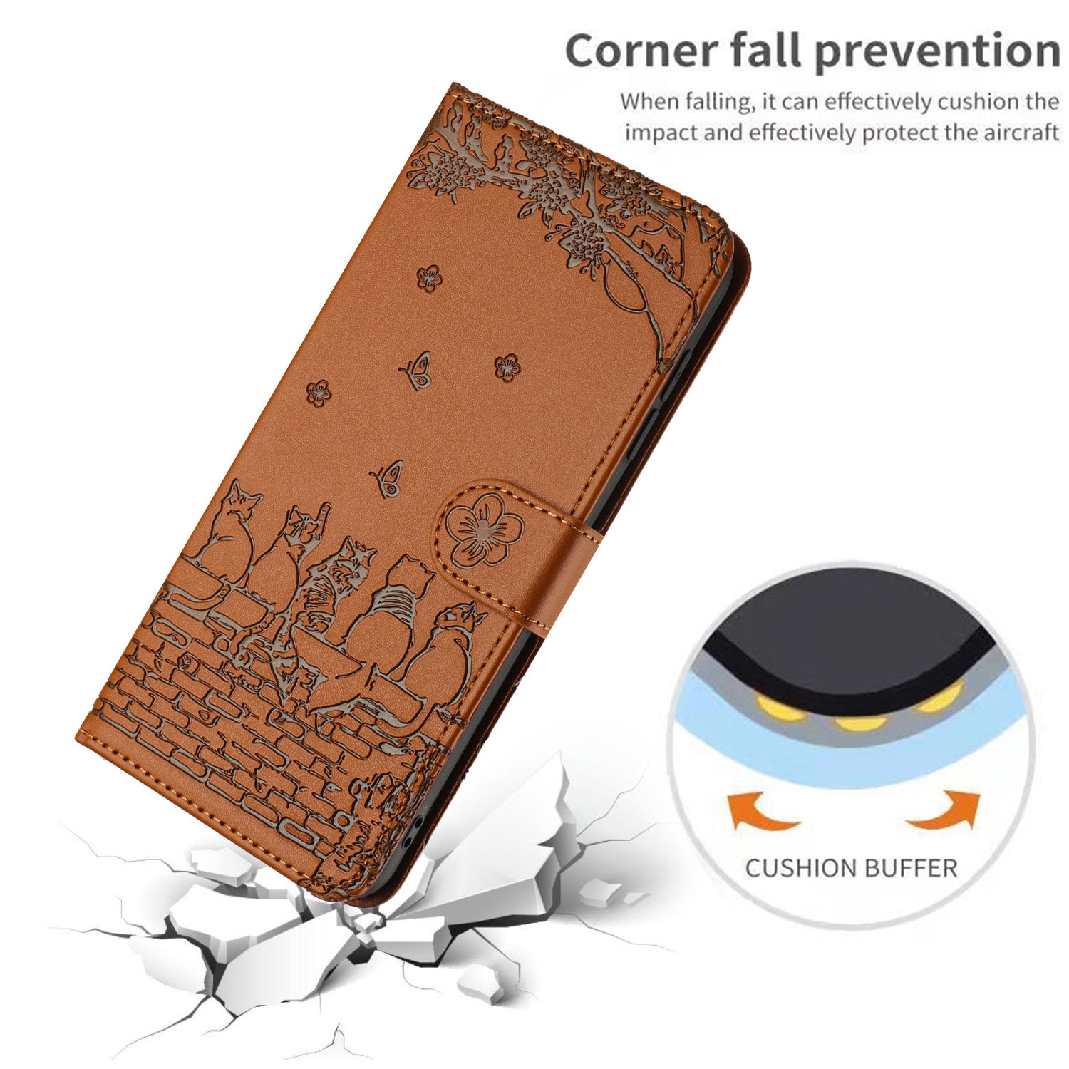 Wall Cats Imprinted Phone Case for Samsung Galaxy S23 Ultra PU Leather Stand Wallet Cover with Strap
