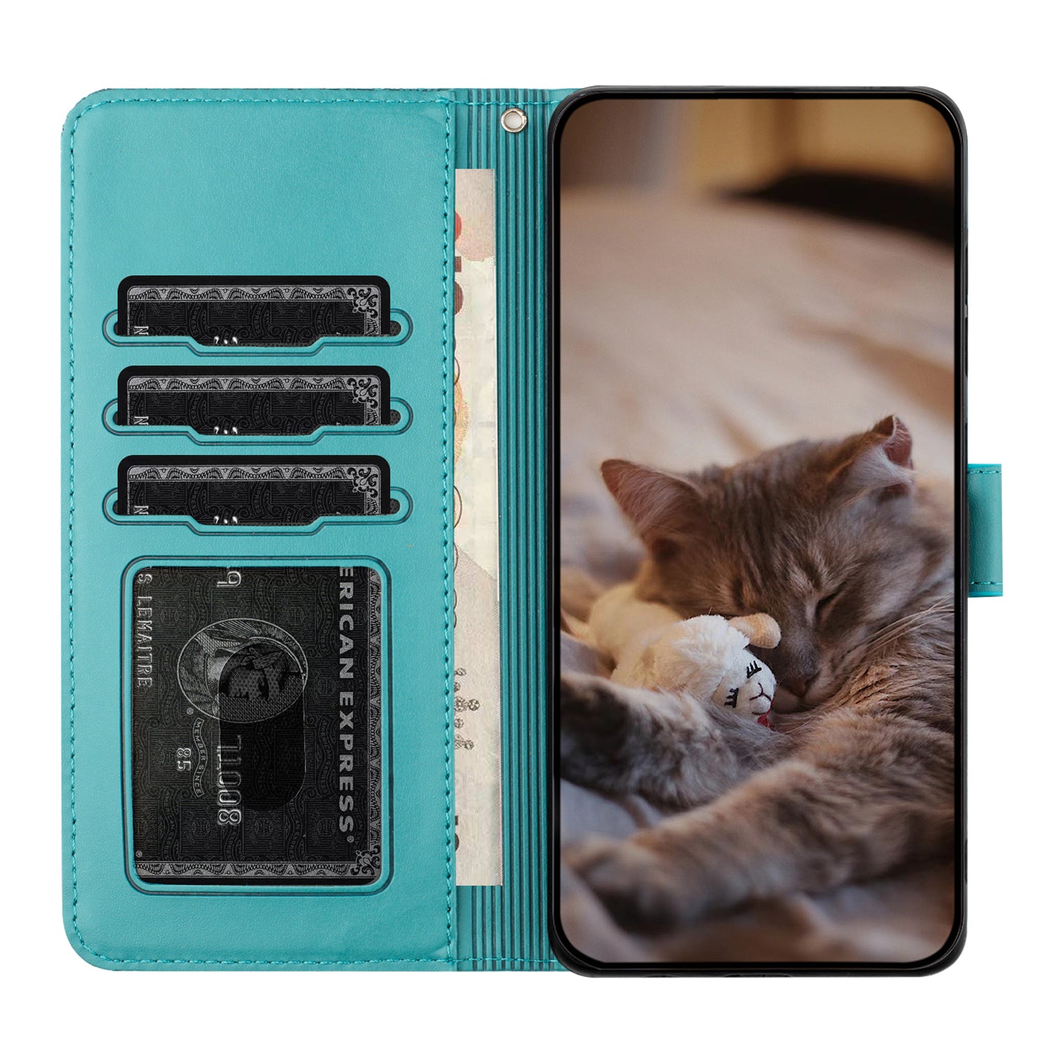 Wall Cats Imprinted Phone Case for Samsung Galaxy S23 Ultra PU Leather Stand Wallet Cover with Strap