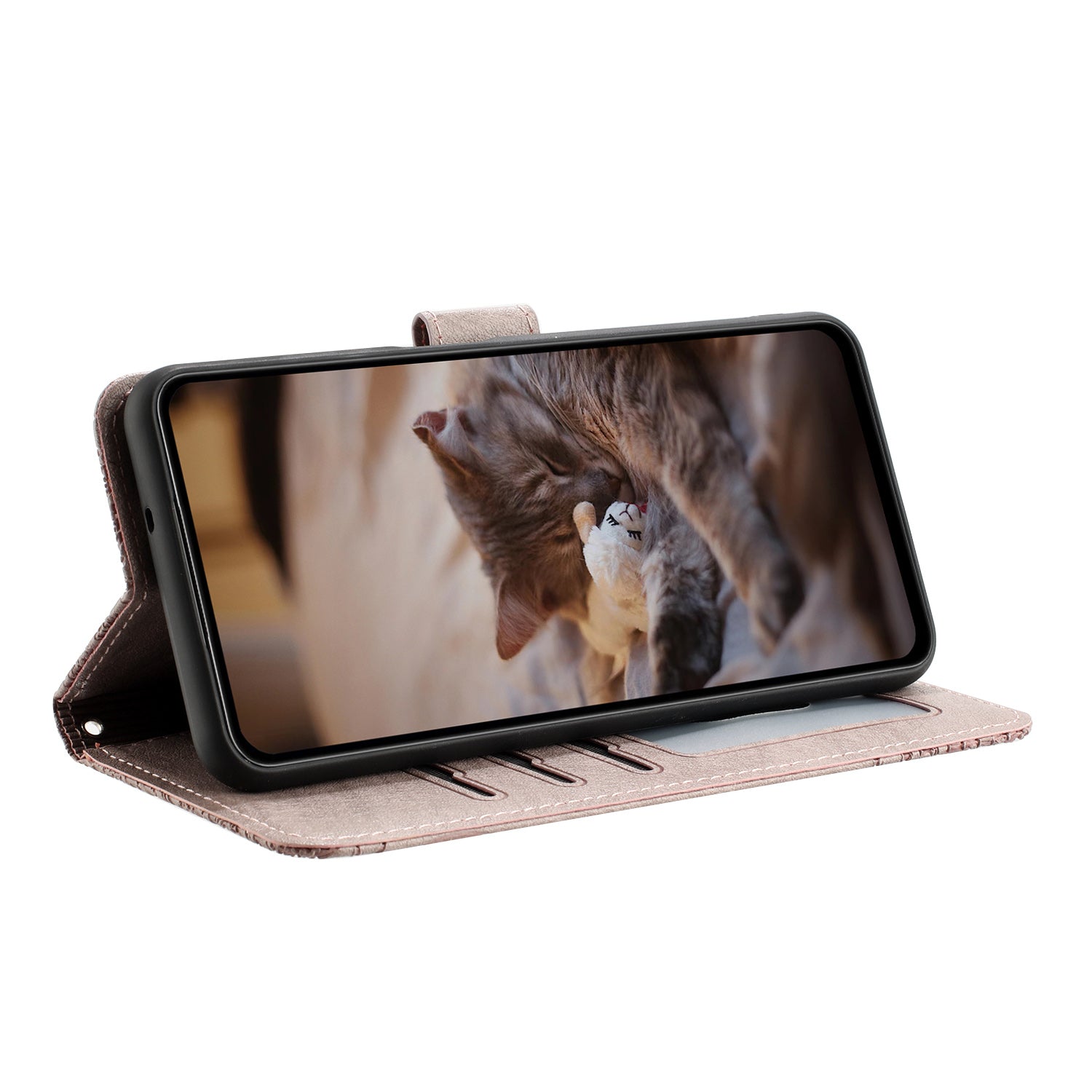 Wall Cats Imprinted Phone Case for Samsung Galaxy S23 Ultra PU Leather Stand Wallet Cover with Strap