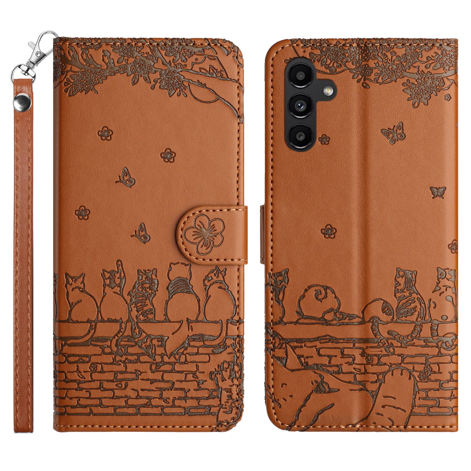 Stand Wallet Phone Leather Cover for Samsung Galaxy A54 5G Imprinted Wall Cats Phone Case with Strap