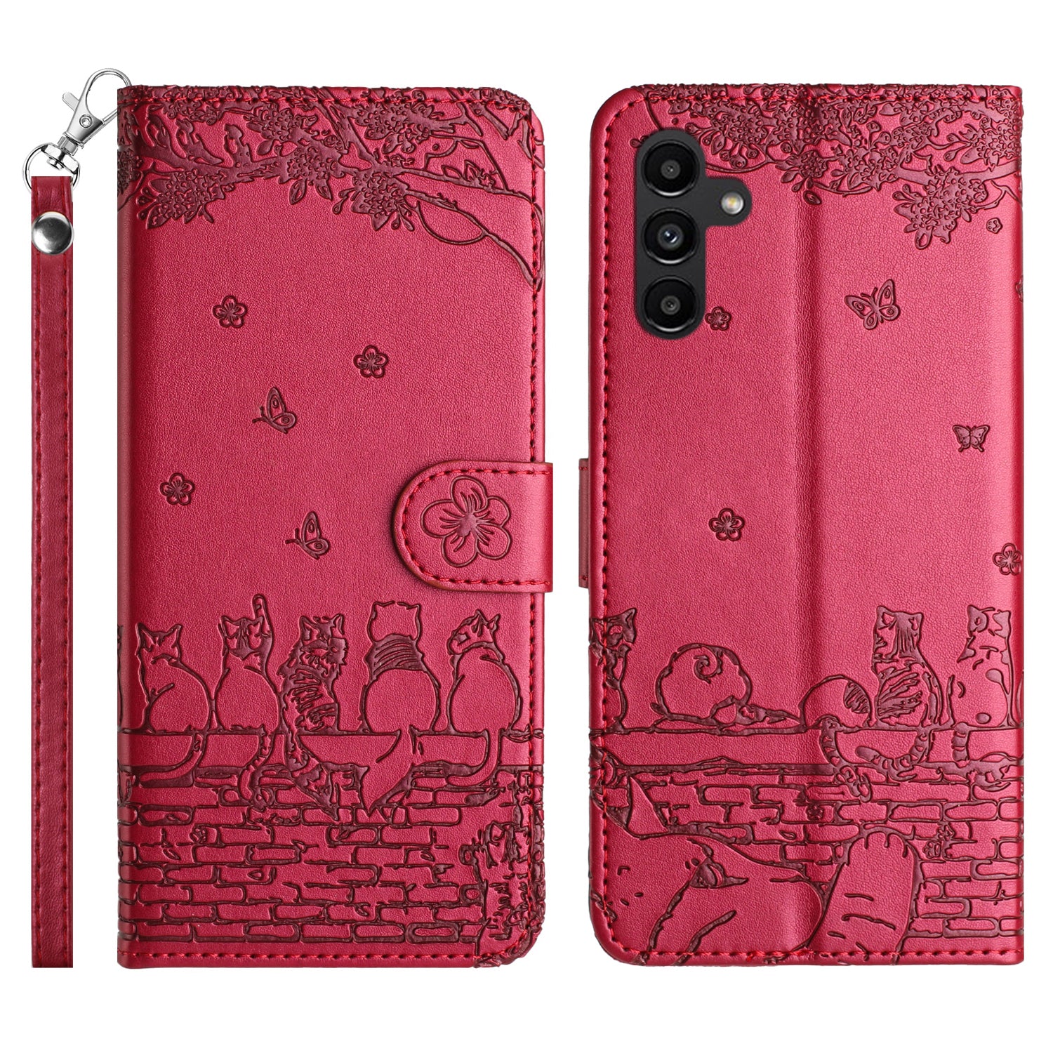 Stand Wallet Phone Leather Cover for Samsung Galaxy A54 5G Imprinted Wall Cats Phone Case with Strap