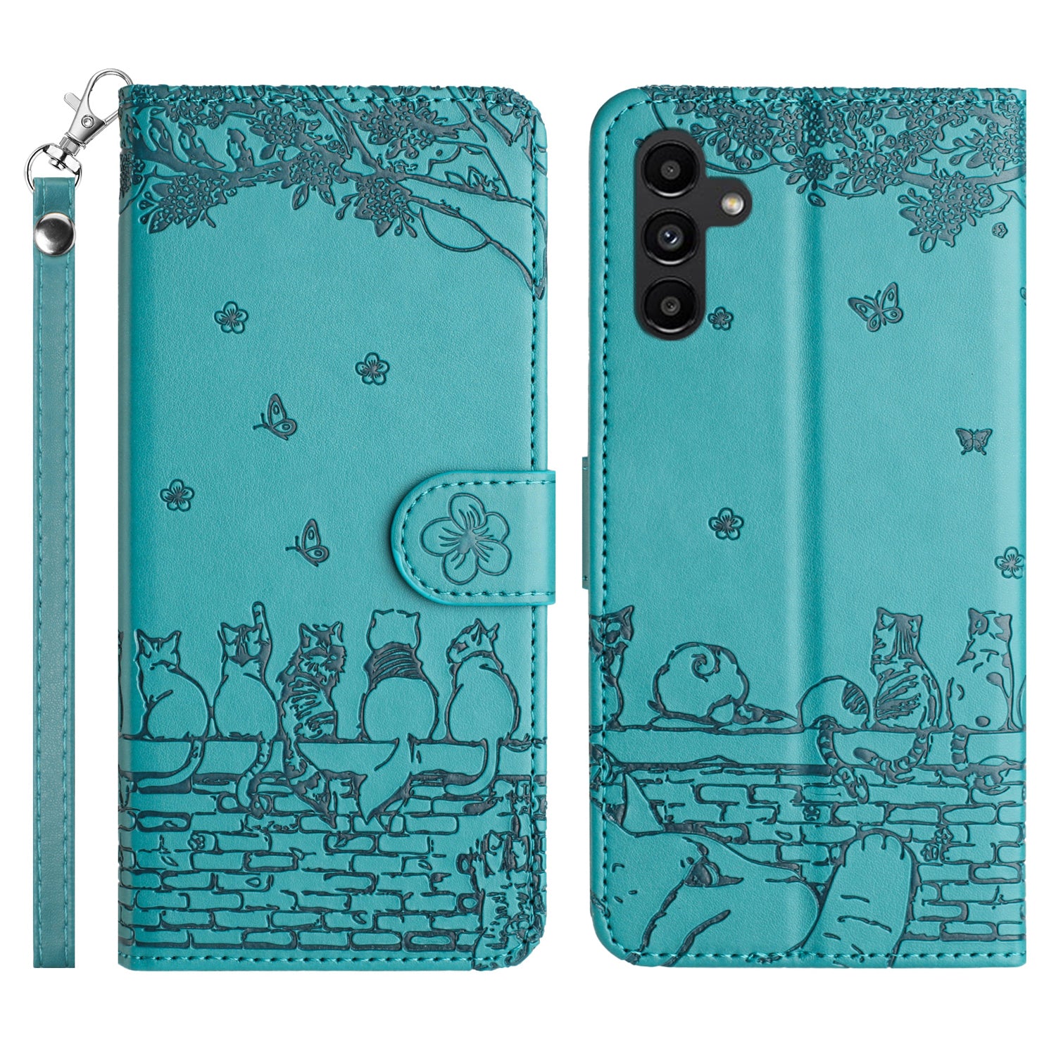 Stand Wallet Phone Leather Cover for Samsung Galaxy A54 5G Imprinted Wall Cats Phone Case with Strap