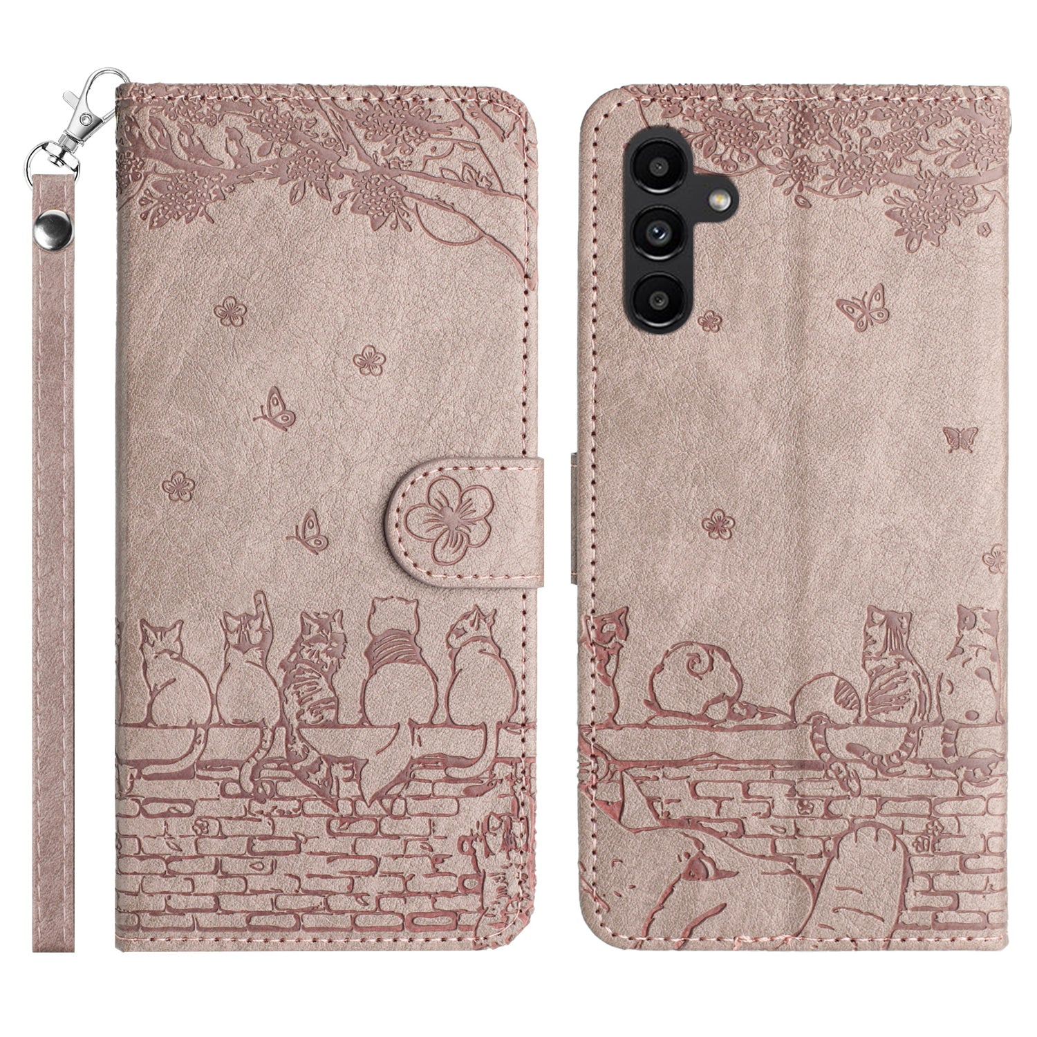Stand Wallet Phone Leather Cover for Samsung Galaxy A54 5G Imprinted Wall Cats Phone Case with Strap