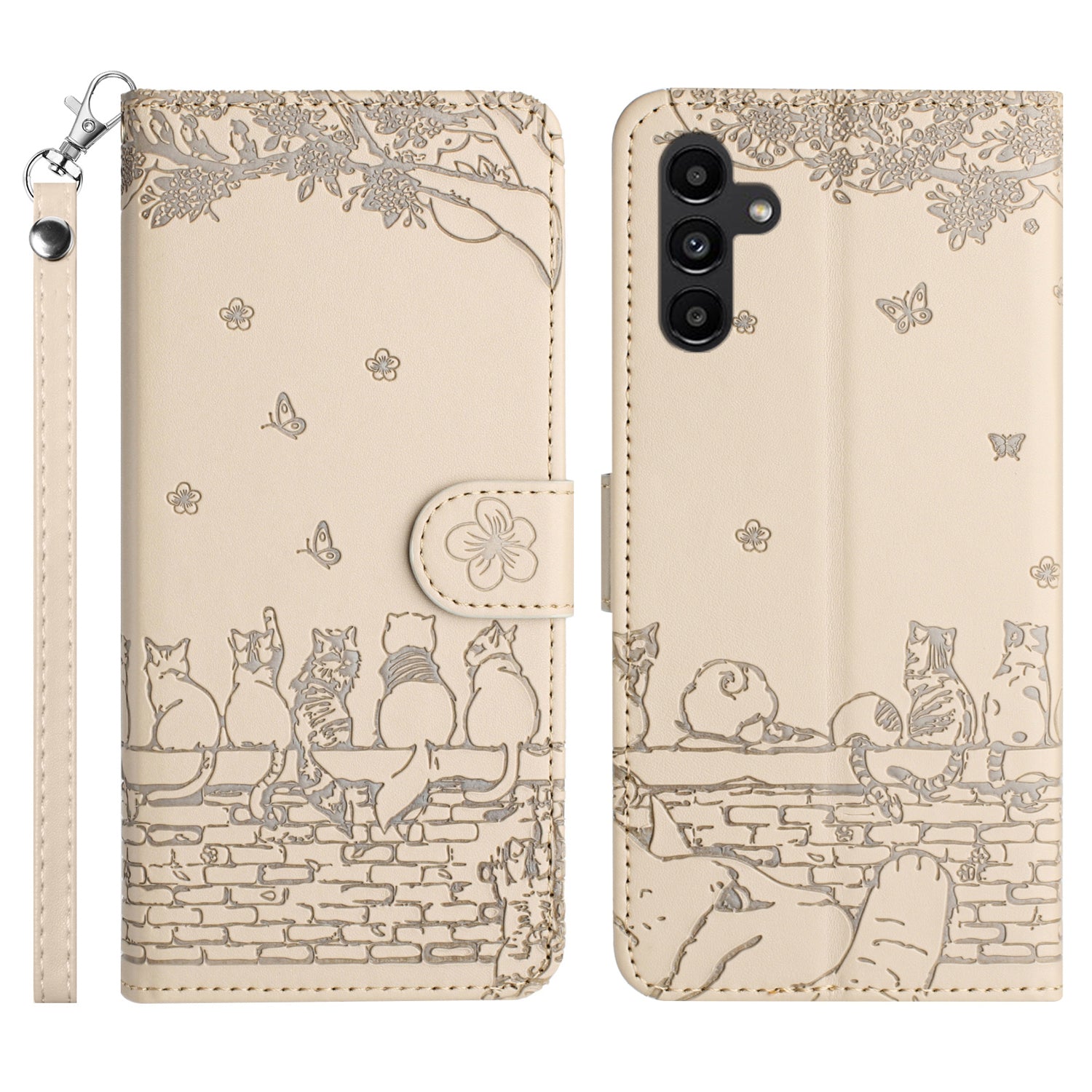 Stand Wallet Phone Leather Cover for Samsung Galaxy A54 5G Imprinted Wall Cats Phone Case with Strap
