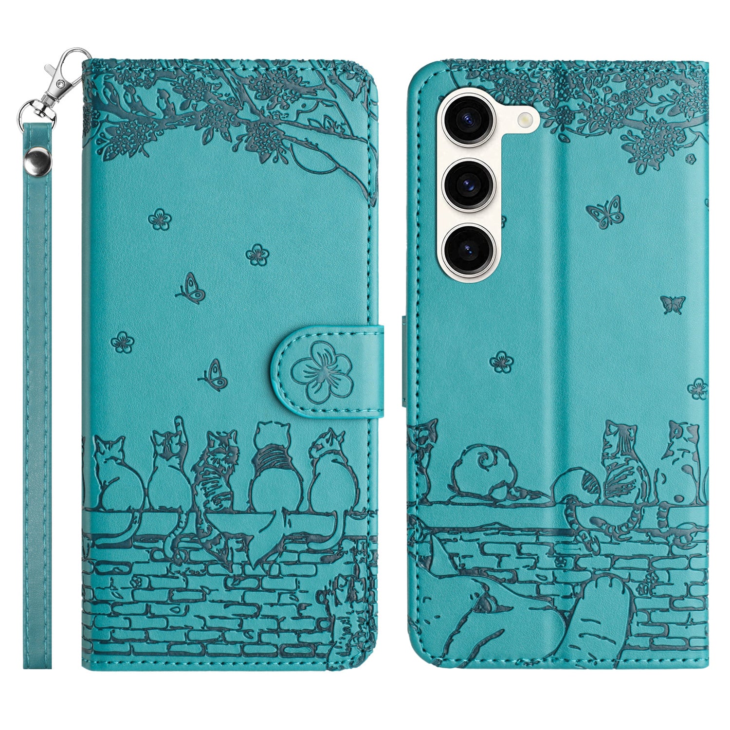 Phone Leather Cover for Samsung Galaxy S23 Stand Wallet Imprinted Wall Cats Case with Strap