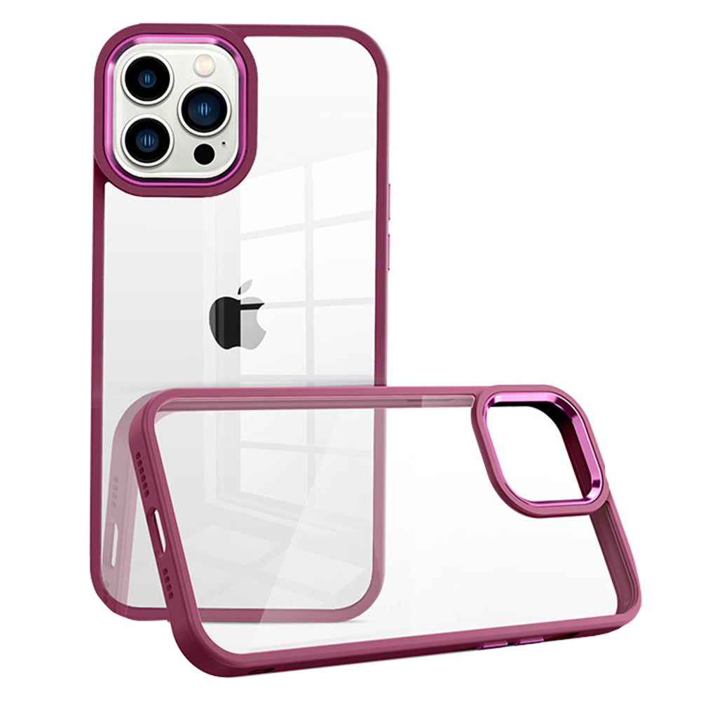 For iPhone 12/12 Pro 6.1 inch PC TPU Clear Phone Case Metal Lens Frame Shockproof Cover