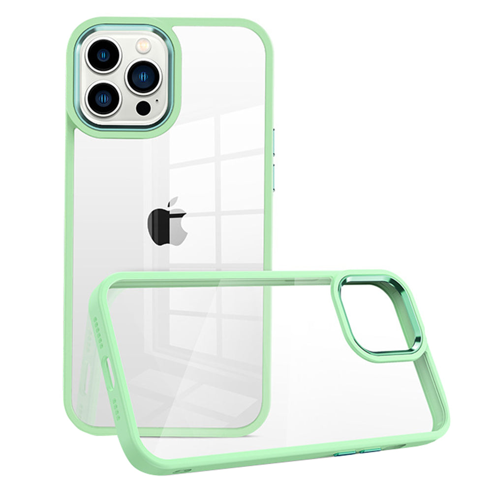 For iPhone 12/12 Pro 6.1 inch PC TPU Clear Phone Case Metal Lens Frame Shockproof Cover