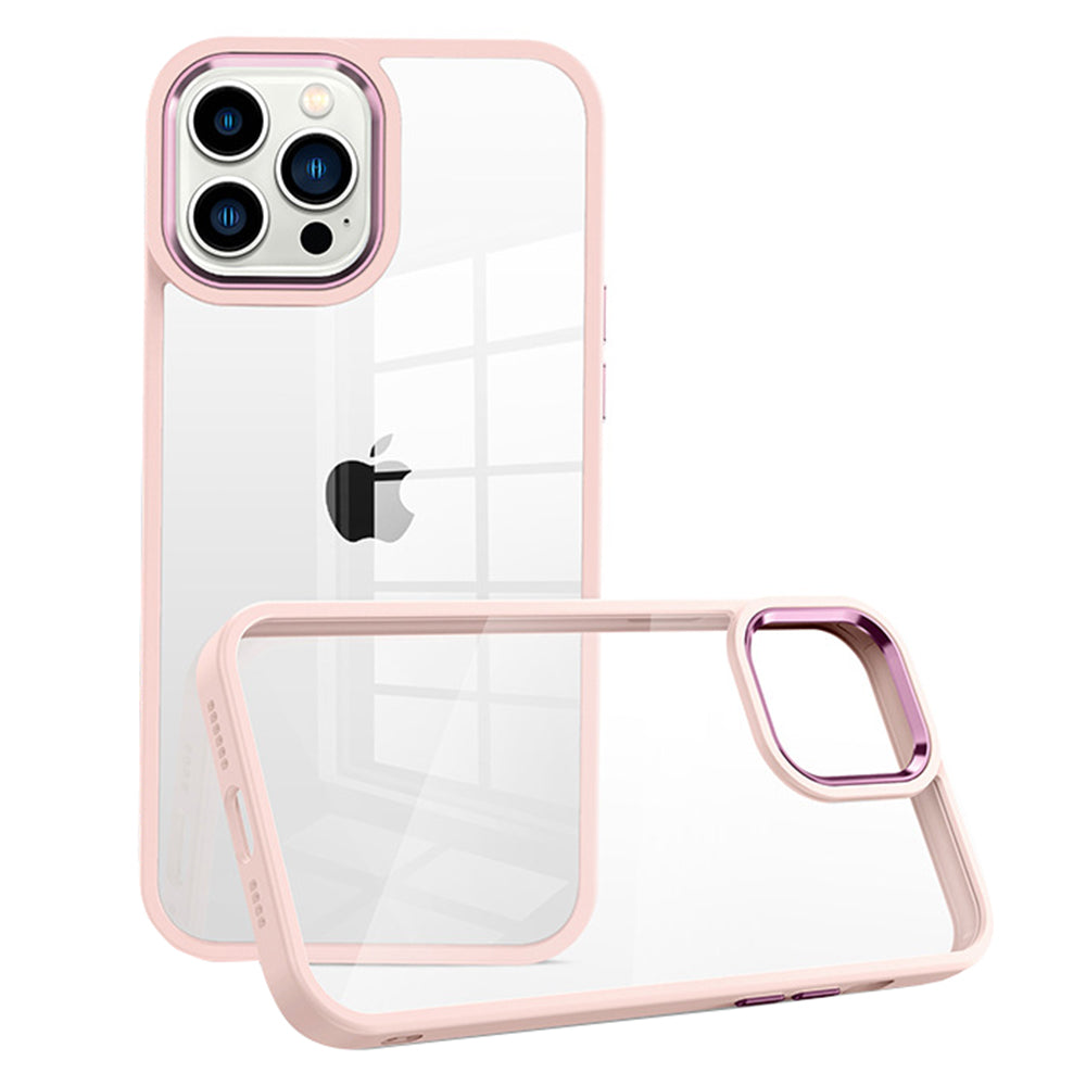 For iPhone 12/12 Pro 6.1 inch PC TPU Clear Phone Case Metal Lens Frame Shockproof Cover