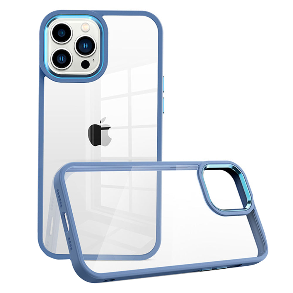 For iPhone 12/12 Pro 6.1 inch PC TPU Clear Phone Case Metal Lens Frame Shockproof Cover