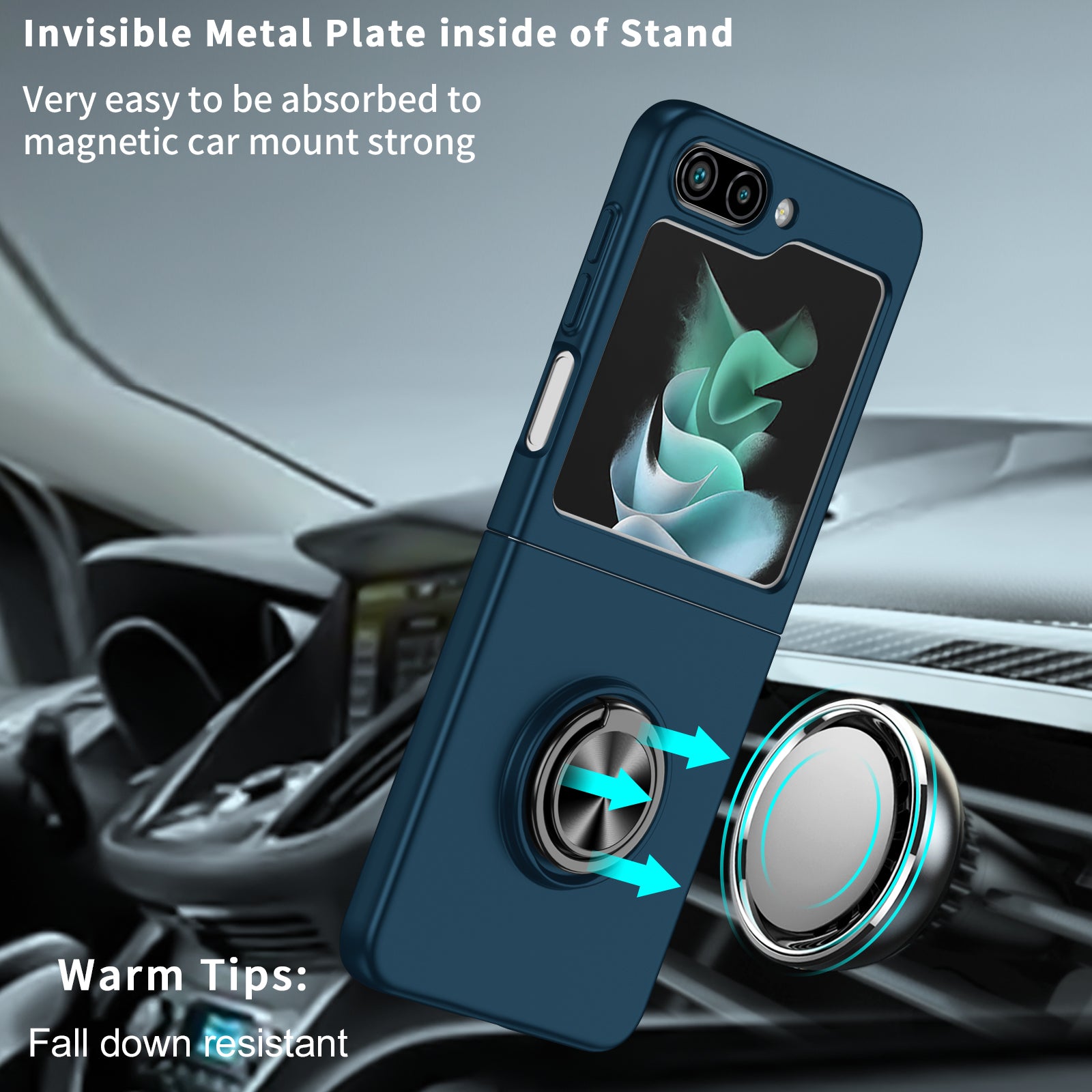 For Samsung Galaxy Z Flip5 5G Hard PC Phone Case Ring Kickstand Cover Support Magnetic Car Mount
