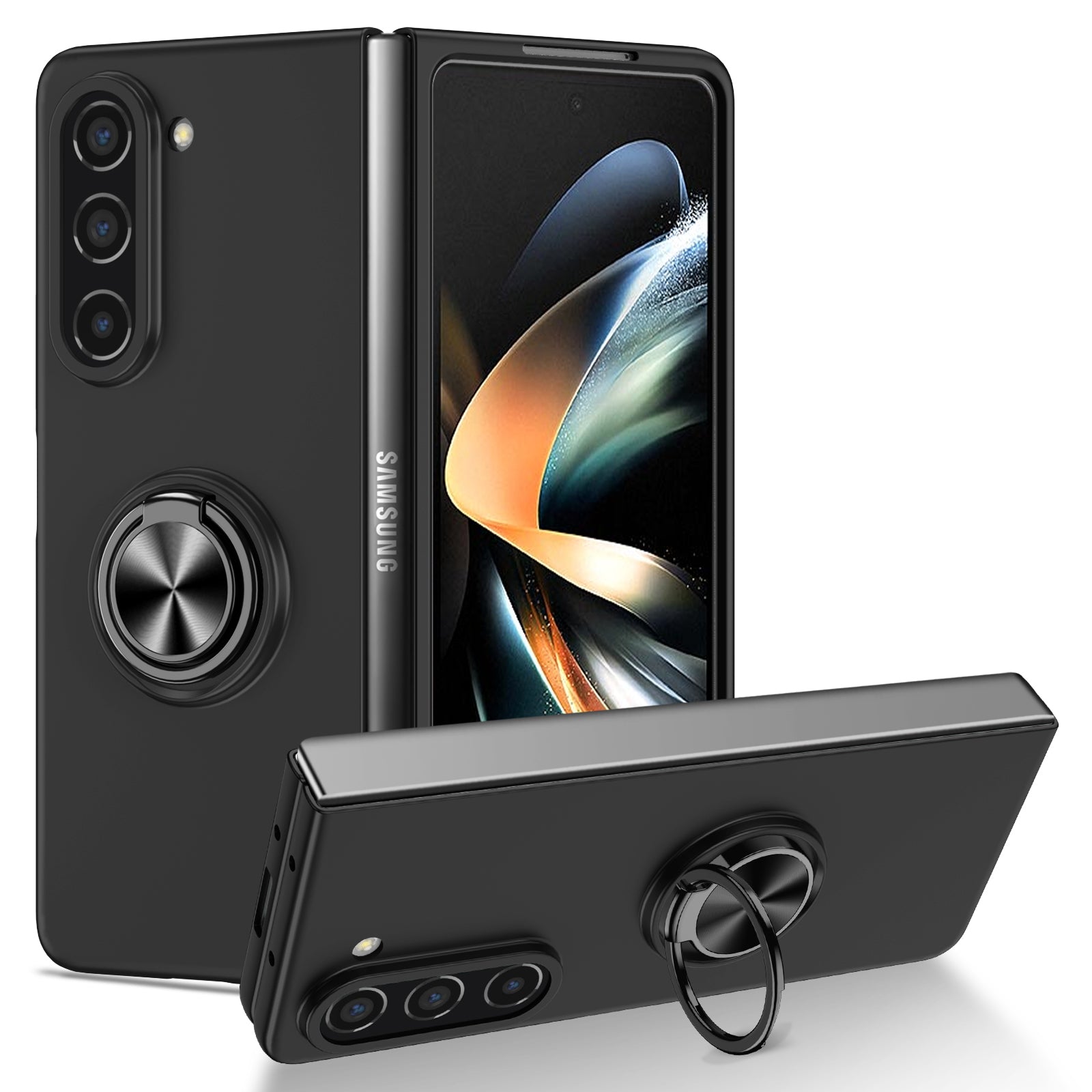 For Samsung Galaxy Z Fold5 5G Ring Kickstand Phone Case Support Car Mount Hard PC Protective Cover
